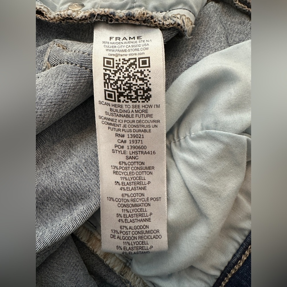 FRAME Le High Straight Jeans Raw Hem Size 27 Stretch Crop - Picture 8 of 11